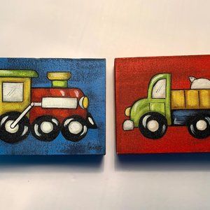 GUC Two Canvas Wall Art ,Truck & Train Picture's